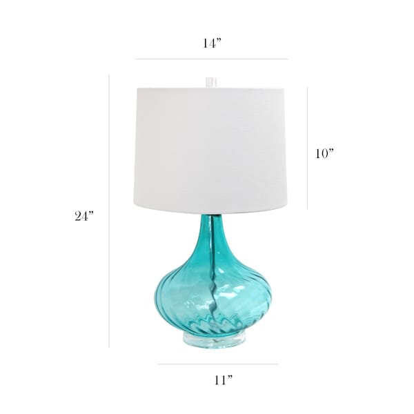 Glass Table Lamp With Fabric Shade, Light Blue